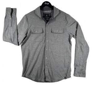 prAna Men's Gray Button-Up Shirt Small Long Sleeve Hiking‎ Outdoors Striped